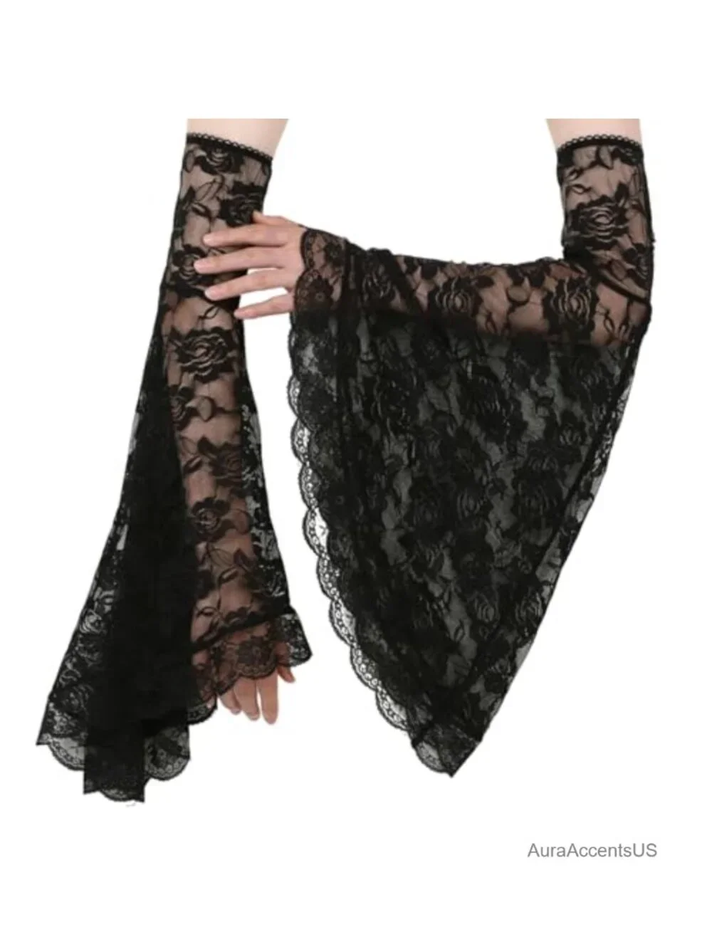 Gothic Black Lace Detachable Arm Sleeves Witch Long Gloves Victorian Cosplay